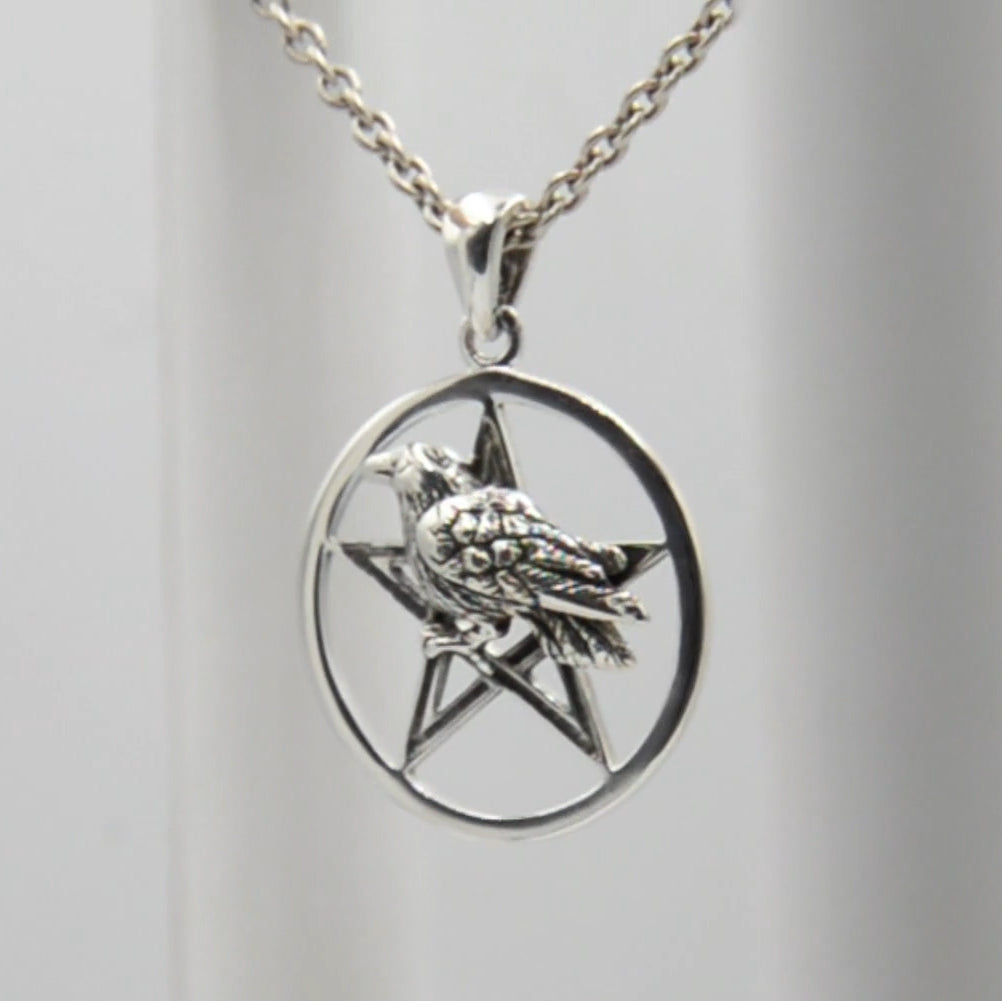 Raven on Pentacle Sterling Silver Pendant TP1530