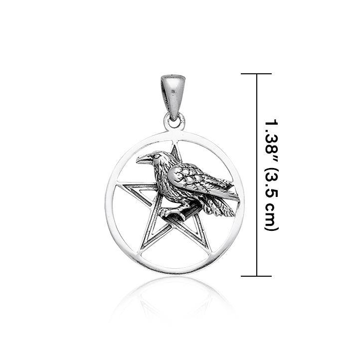 Lightweight Raven on Pentacle Sterling Silver Pendant TPD6517