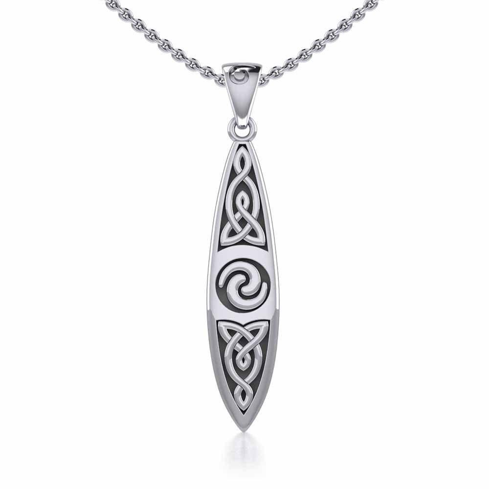 The traditional art of the sea ~ Sterling Silver Celtic Knotwork Surfboard Pendant Jewelry TP1532