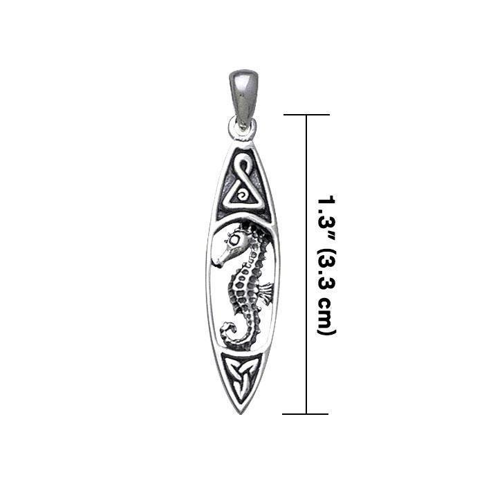 A diminutive charm of the sea ~ Sterling Silver Seahorse-inspired Surfboard Pendant Jewelry TP1582