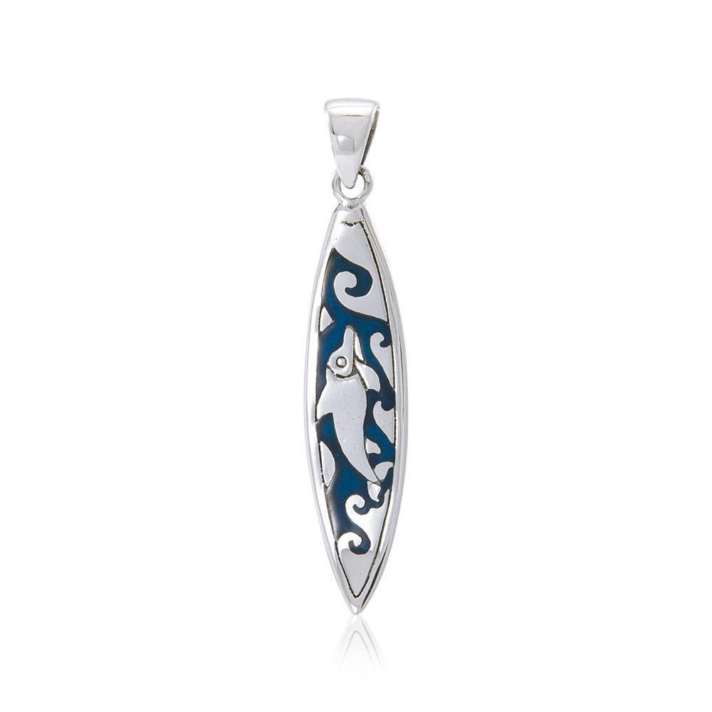 Dolphin Surfboard Silver Pendant TP1583