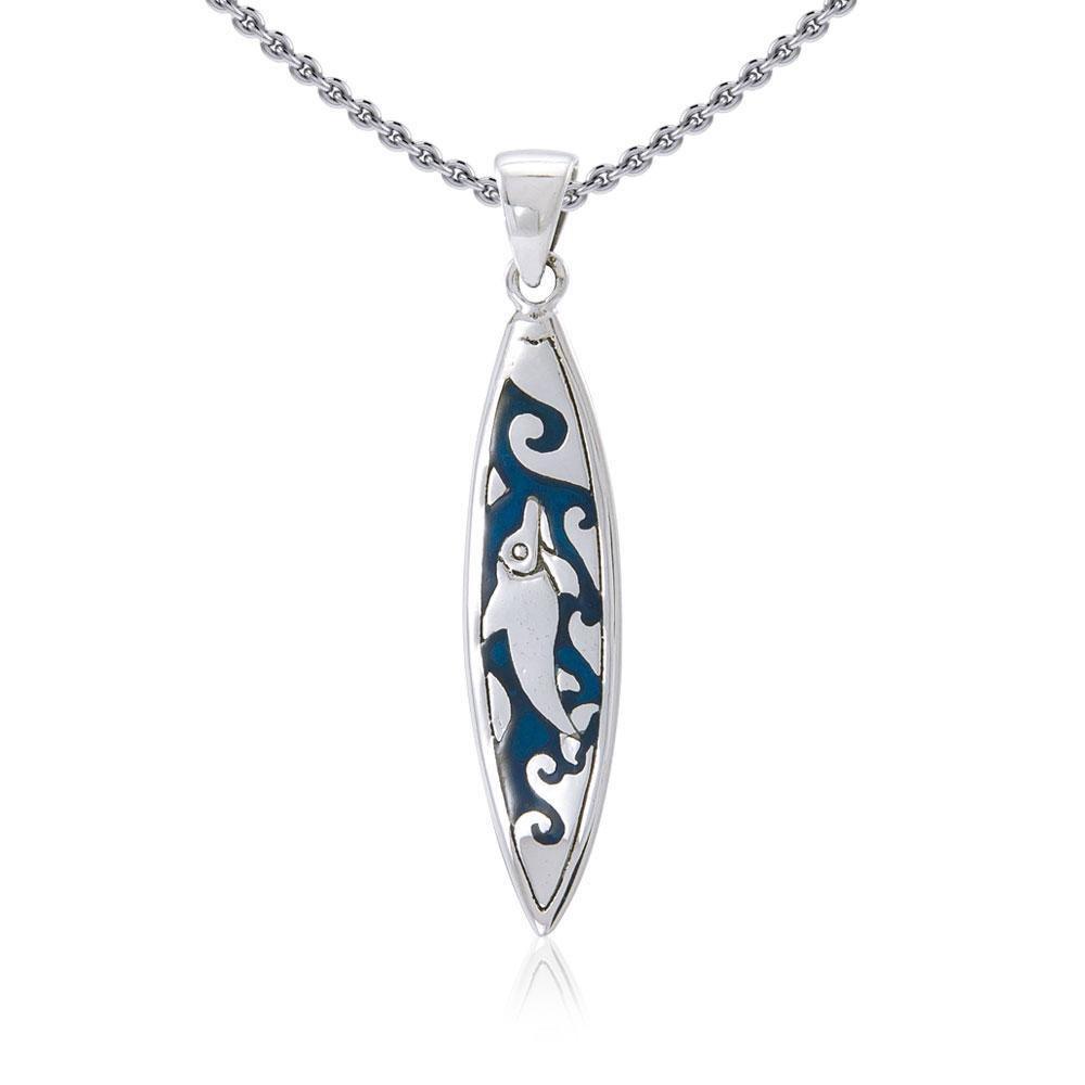 Dolphin Surfboard Silver Pendant TP1583