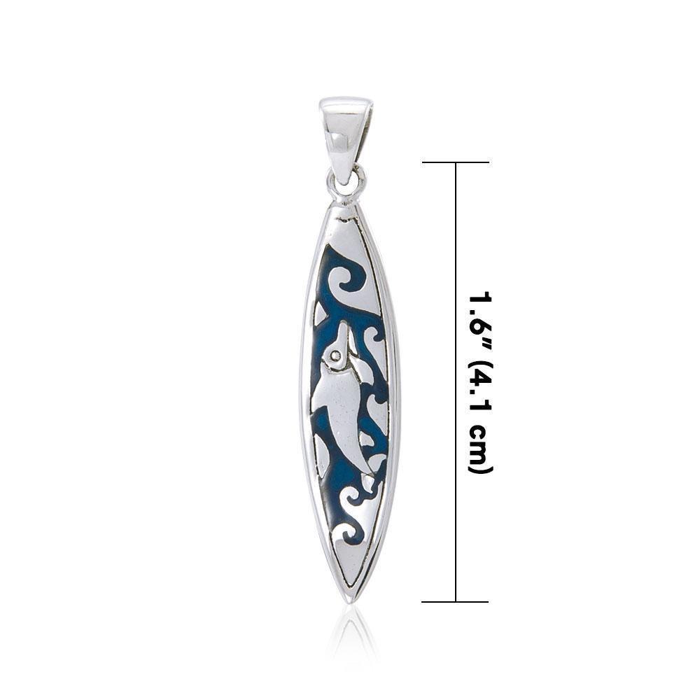 Dolphin Surfboard Silver Pendant TP1583