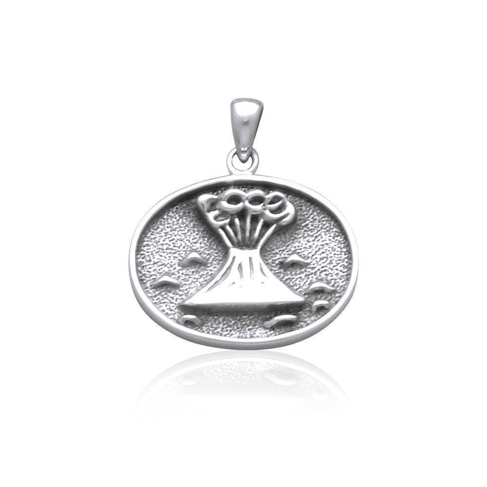 Hawaii Volcano Raised Small Silver Pendant TP1652