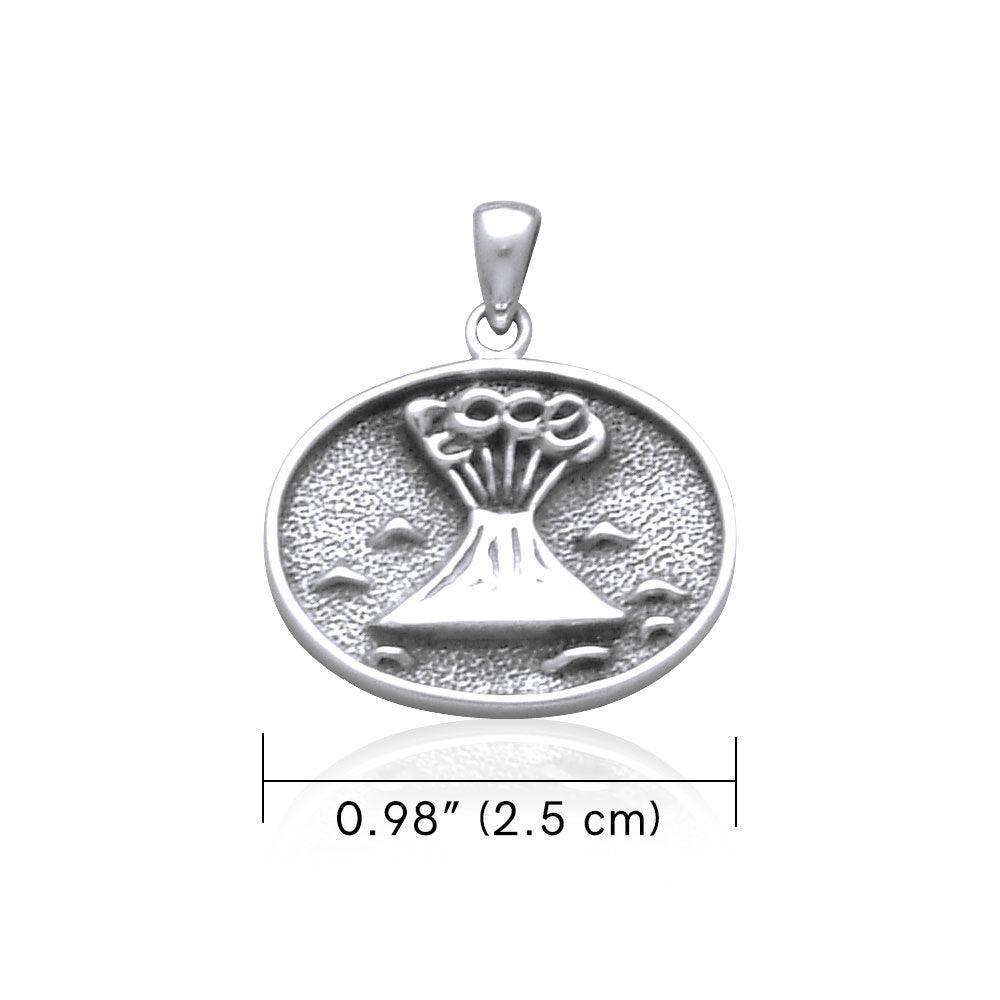 Hawaii Volcano Raised Small Silver Pendant TP1652