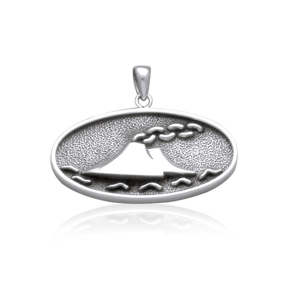 Hawaii Volcano Raised Large Silver Pendant TP1653