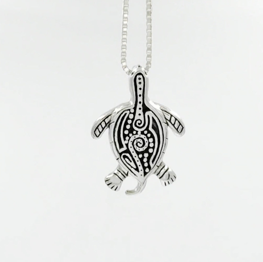 Lightweight Aboriginal inspired Turtle Sterling Silver Pendant TPD6520