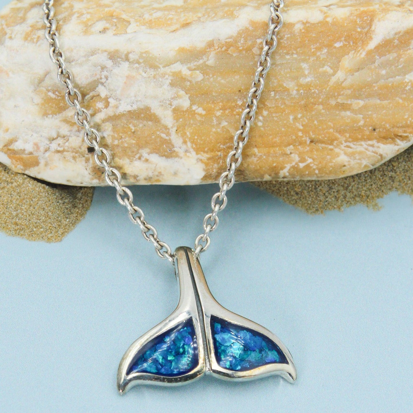 Inlaid Whale Tail Silver Pendant TP2333
