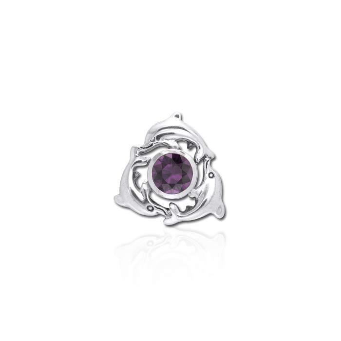 Dolphins Encircling Gem Silver Pendant TP2627