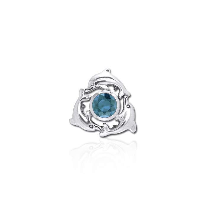 Dolphins Encircling Gem Silver Pendant TP2627