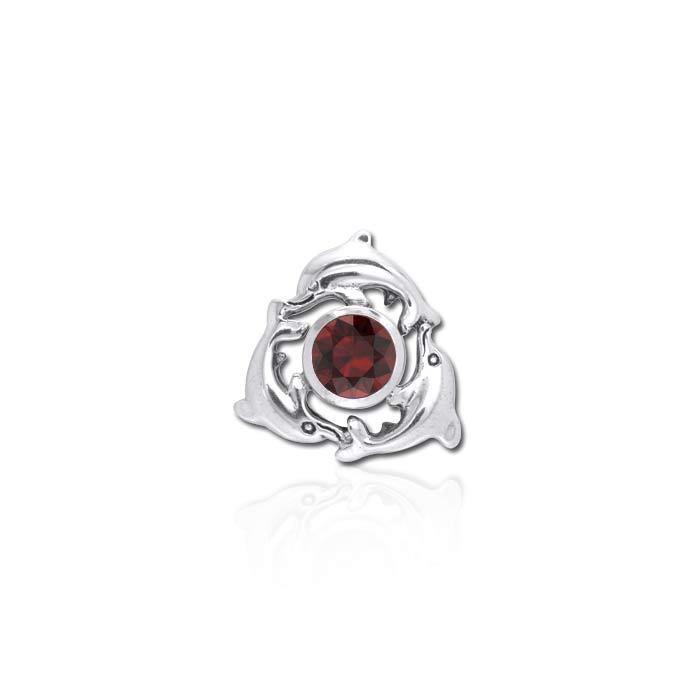 Dolphins Encircling Gem Silver Pendant TP2627