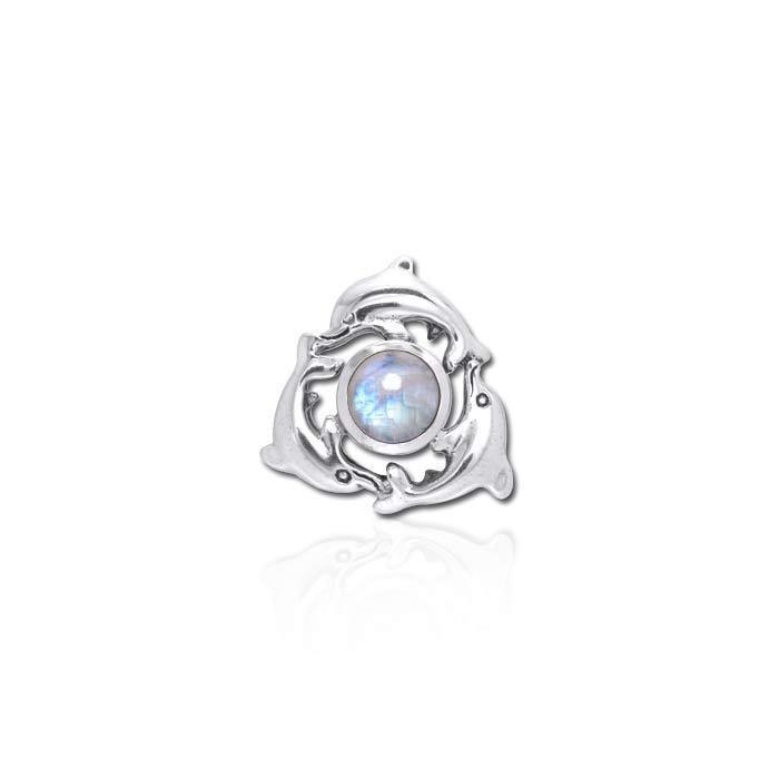 Dolphins Encircling Gem Silver Pendant TP2627