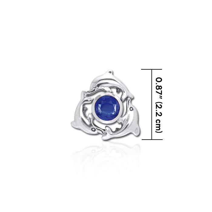 Dolphins Encircling Gem Silver Pendant TP2627