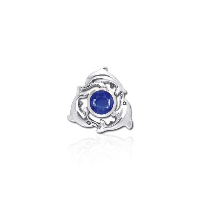Dolphins Encircling Gem Silver Pendant TP2627