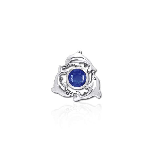 Dolphins Encircling Gem Silver Pendant TP2627