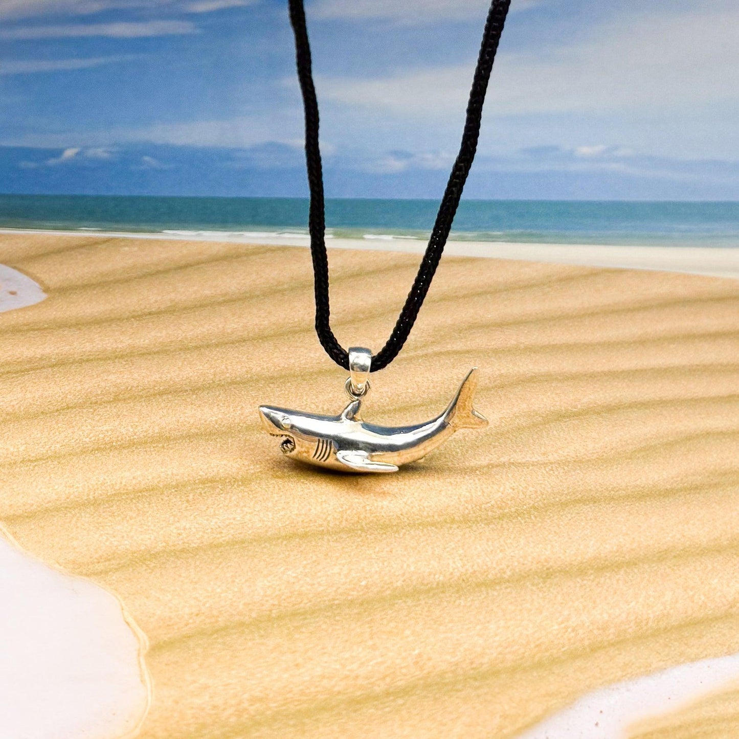 A grand symbolism of the ocean ~ Sterling Silver Jewelry Shark Pendant TP2630 - Wholesale Jewelry