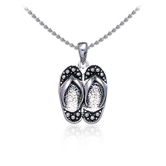 Happy Feet ~ Sterling Silver Large Flip Flops Pendant Jewelry TP2663