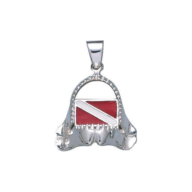 Shark Jaw with Dive Flag Silver Pendant TP2692