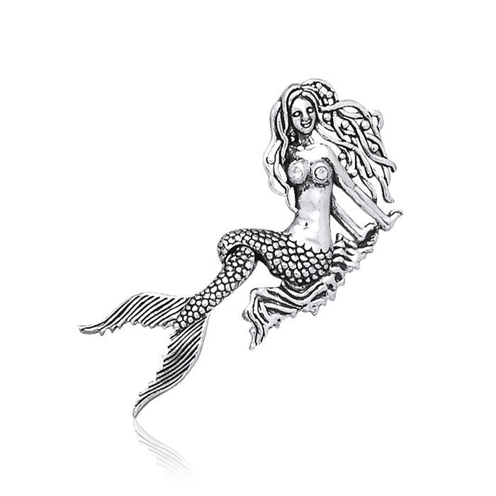 Seaside Mermaid Movable Silver Pendant With Gemstone TP2696