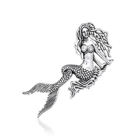 Seaside Mermaid Movable Silver Pendant With Gemstone TP2696 - peterstone.dropshipping