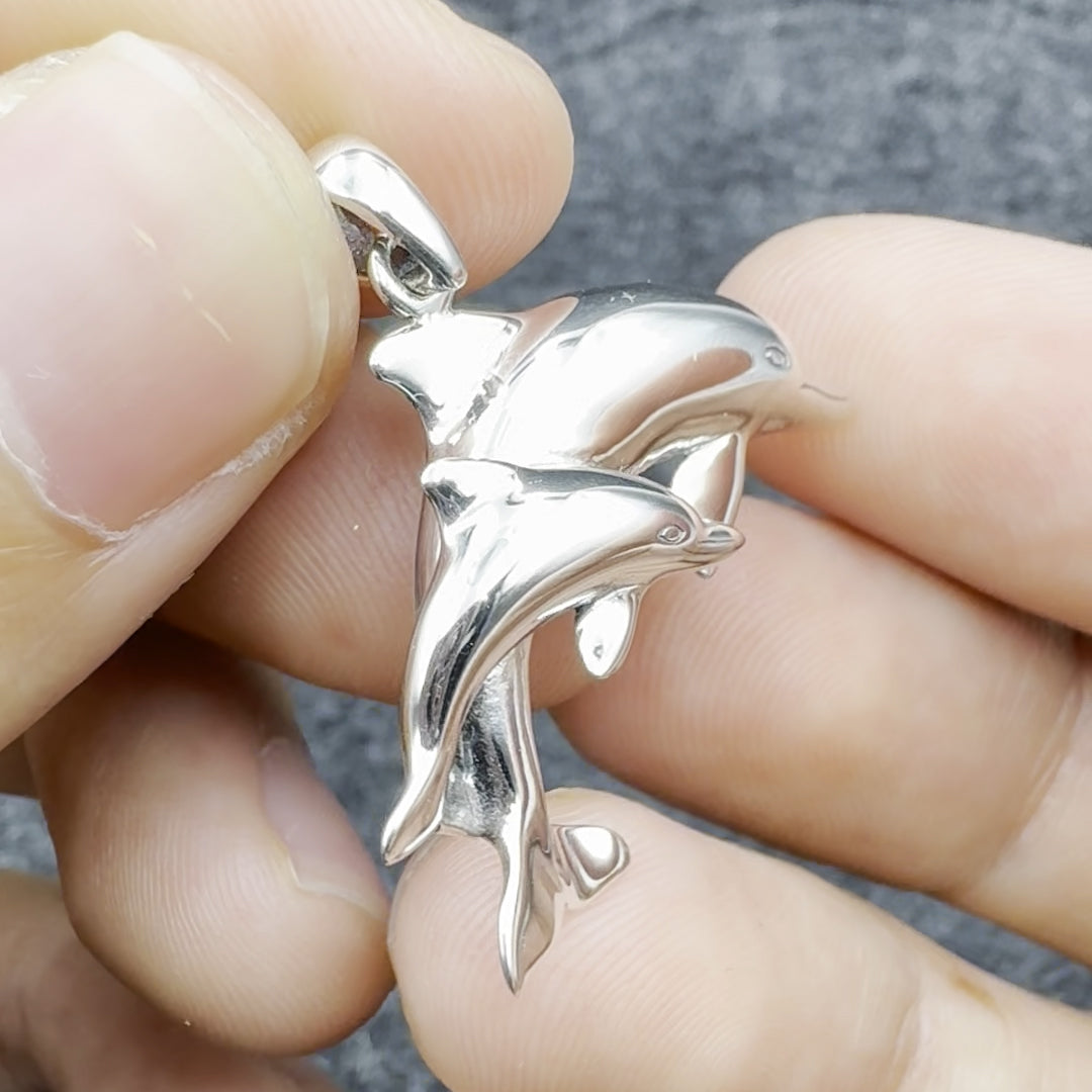 Mother and Baby Dolphin Sterling Silver Pendant TP2701