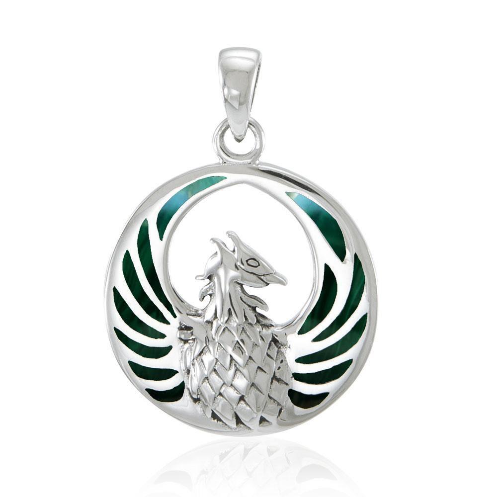 Silver Phoenix Pendant with Inlay Stone TP2819