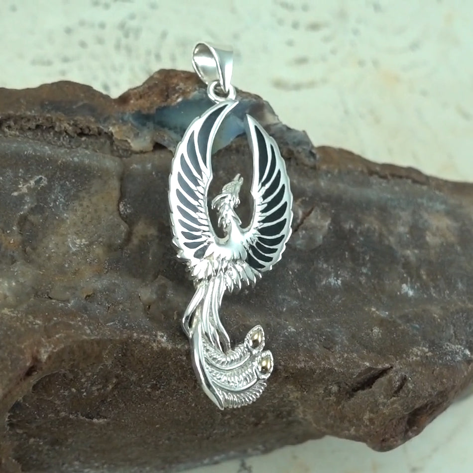 The Sacred Flame of the Mystical Flying Phoenix Sterling Silver Pendant TP2838