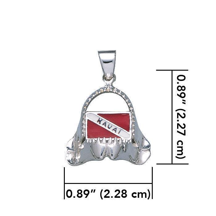 Shark Jaw with Dive Flag and Kauai Island Silver Pendant TP2950
