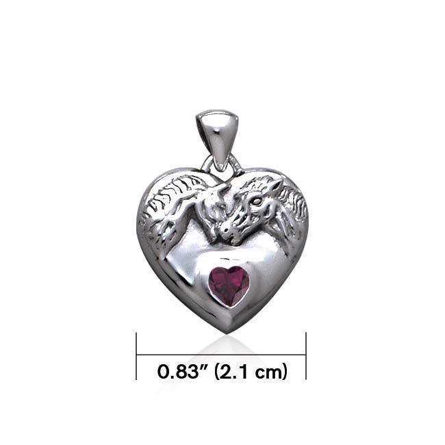 Double Horse with Heart Gemstone Pendant TP3049