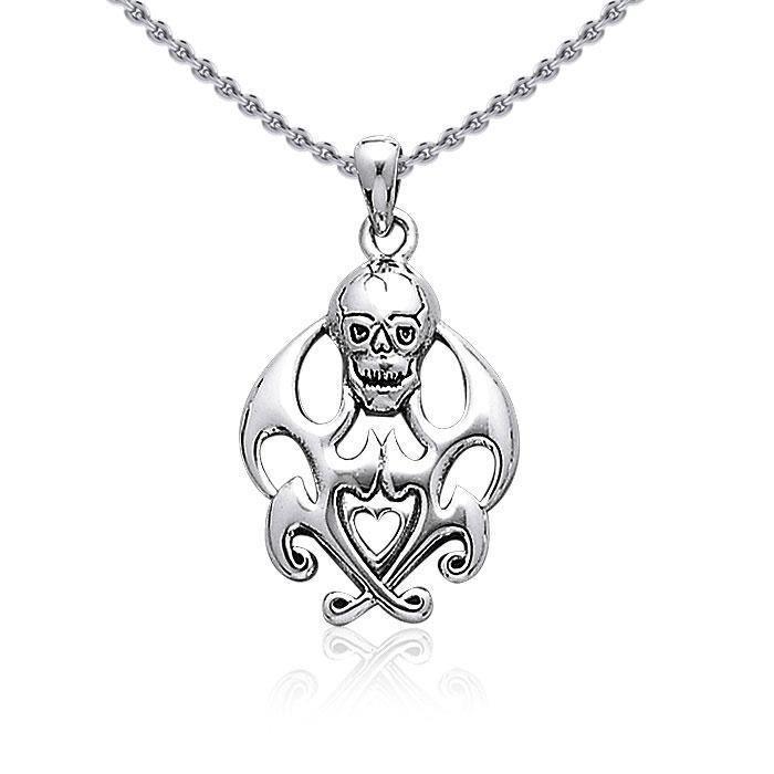 Skull with Flames Silver Pendant TP3053