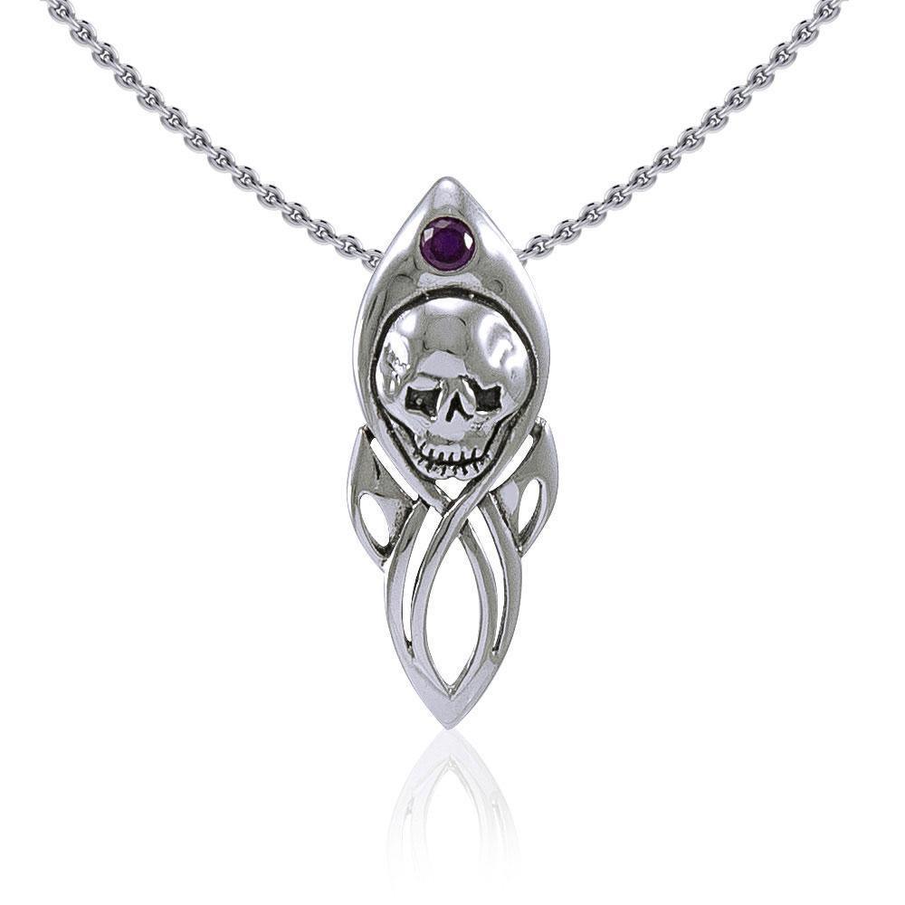 Skull with Gem Silver Pendant TP3074