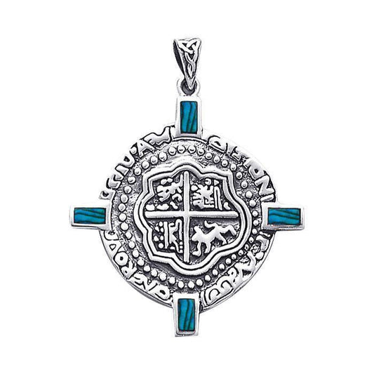Pirate Treasure Coin Silver Pendant with Inlaid TP3080