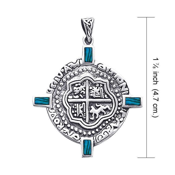 Pirate Treasure Coin Silver Pendant with Inlaid TP3080