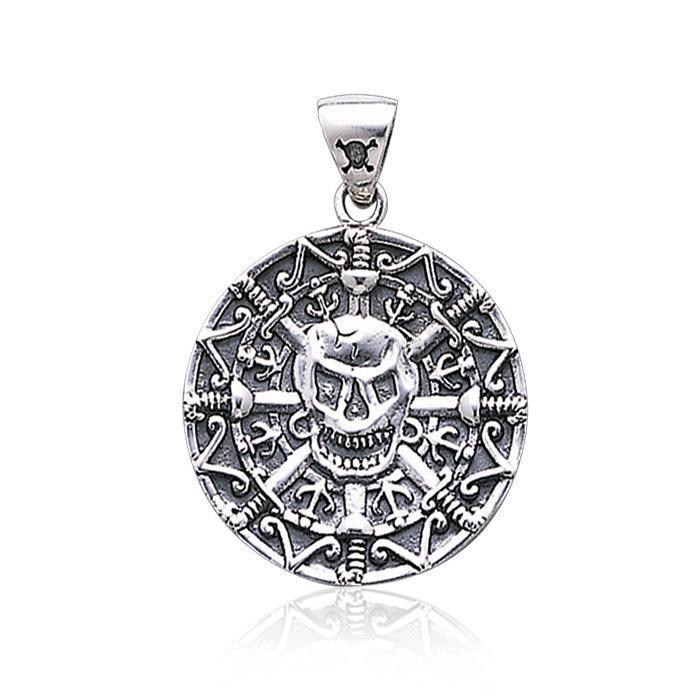 Mayan Pirate Skull ~ Sterling Silver Jewelry Pendant TP3097