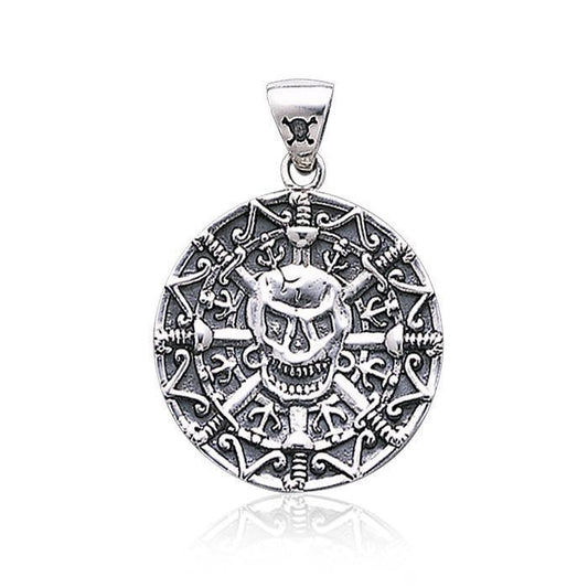 Mayan Pirate Skull ~ Sterling Silver Jewelry Pendant TP3097
