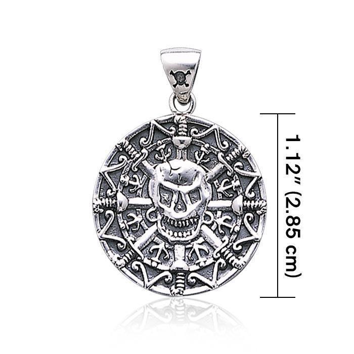 Mayan Pirate Skull ~ Sterling Silver Jewelry Pendant TP3097