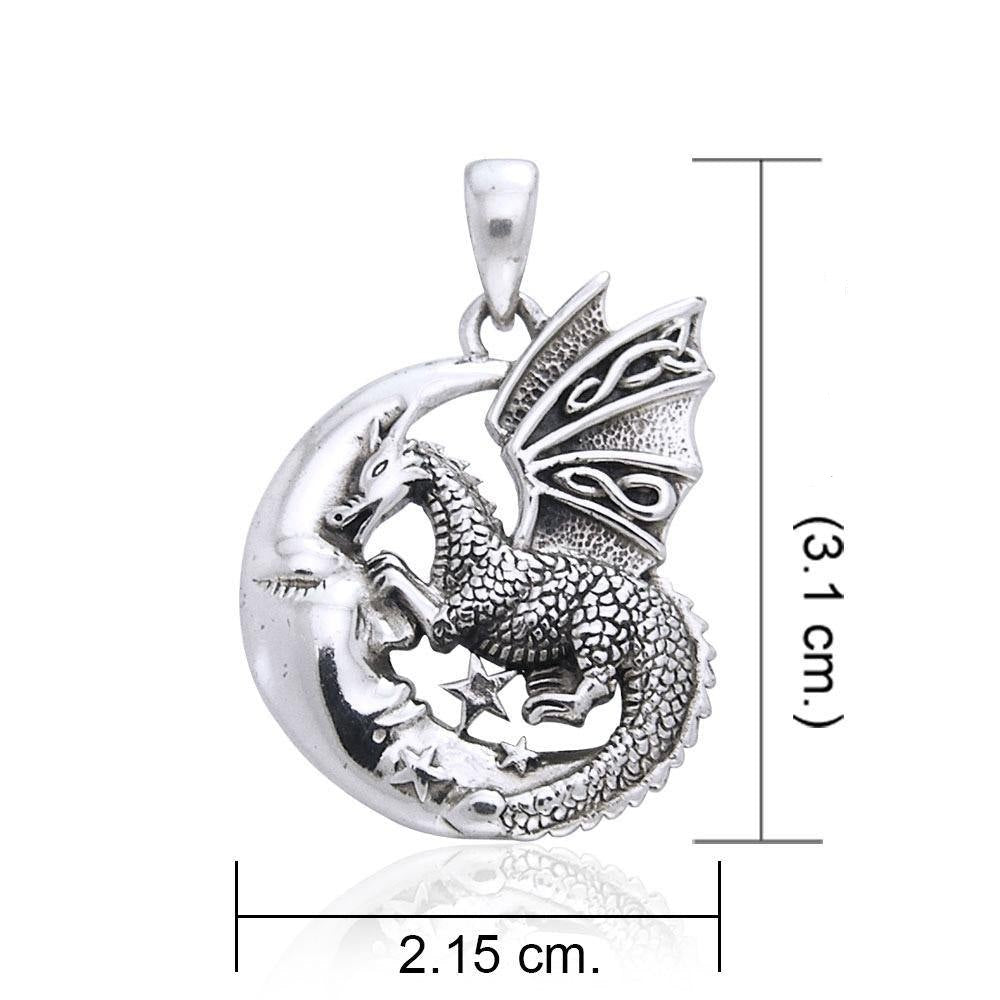 Fusion of power and grace ~ Dragon with crescent moon Sterling Silver Pendant TP3101