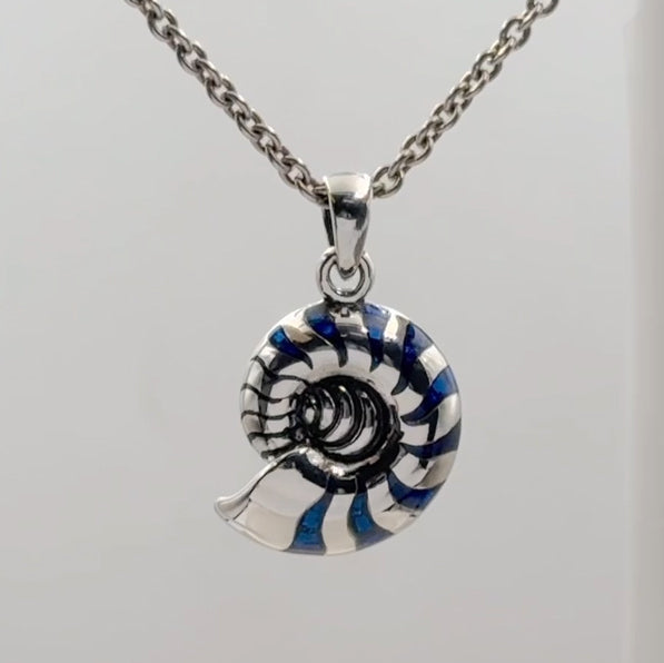 Charmed by the Rhythmic Spiral Sterling Silver Nautilus Pendant TP3106