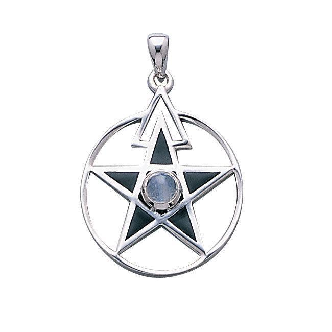 The Third Degree Pentacle Silver Pendant with Gemstone and Inlaid TP3115