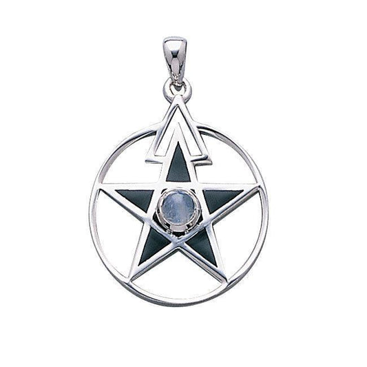 The Third Degree Pentacle Silver Pendant with Gemstone and Inlaid TP3115