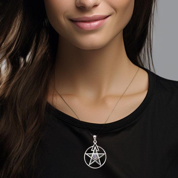 The Third Degree Pentacle Silver Pendant with Gemstone and Inlaid TP3115