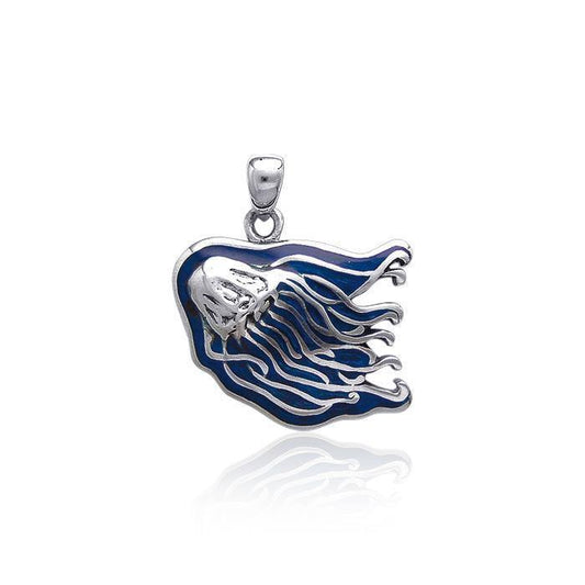 Jelly Fish Silver Pendant with Navy Enamel TP3122