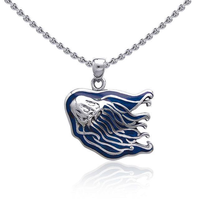 Jelly Fish Silver Pendant with Navy Enamel TP3122