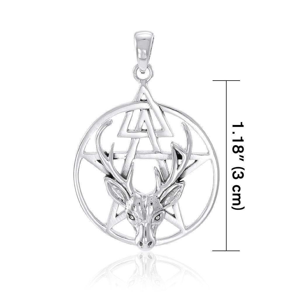 The Third Degree Pentacle with Dear Head Silver Pendant TP3125