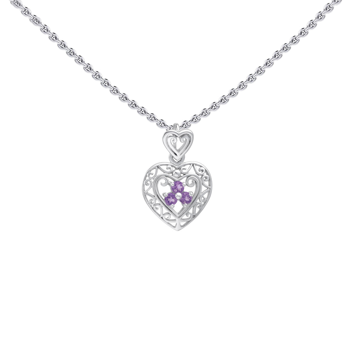 Filigree Heart Sterling Silver Pendant with Gemstone TP315
