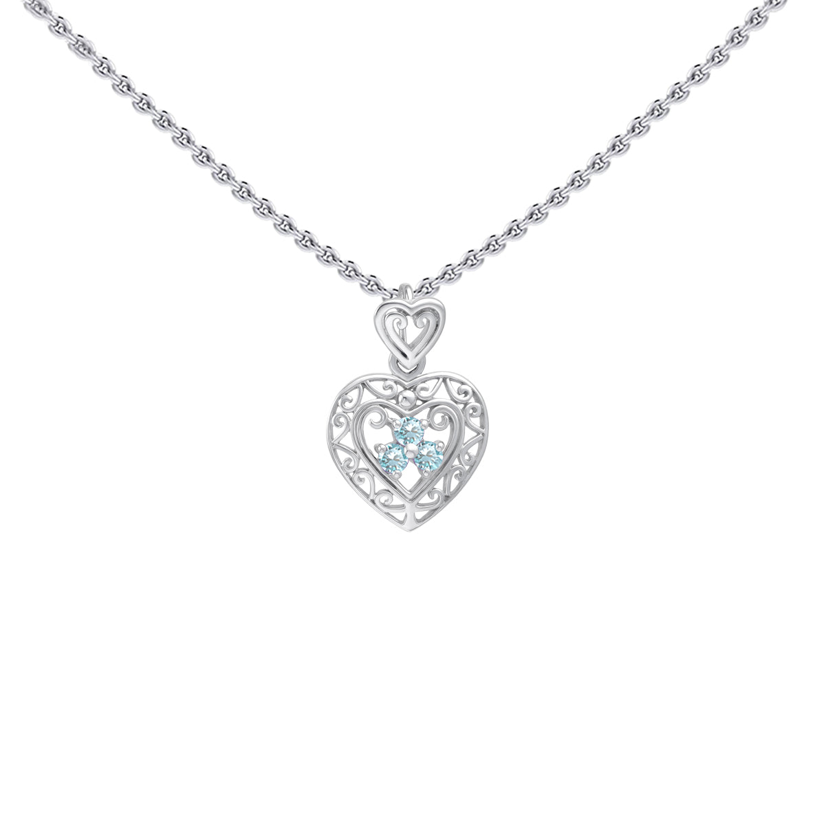 Filigree Heart Sterling Silver Pendant with Gemstone TP315