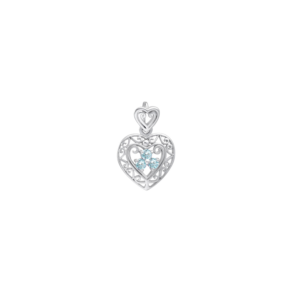 Filigree Heart Sterling Silver Pendant with Gemstone TP315