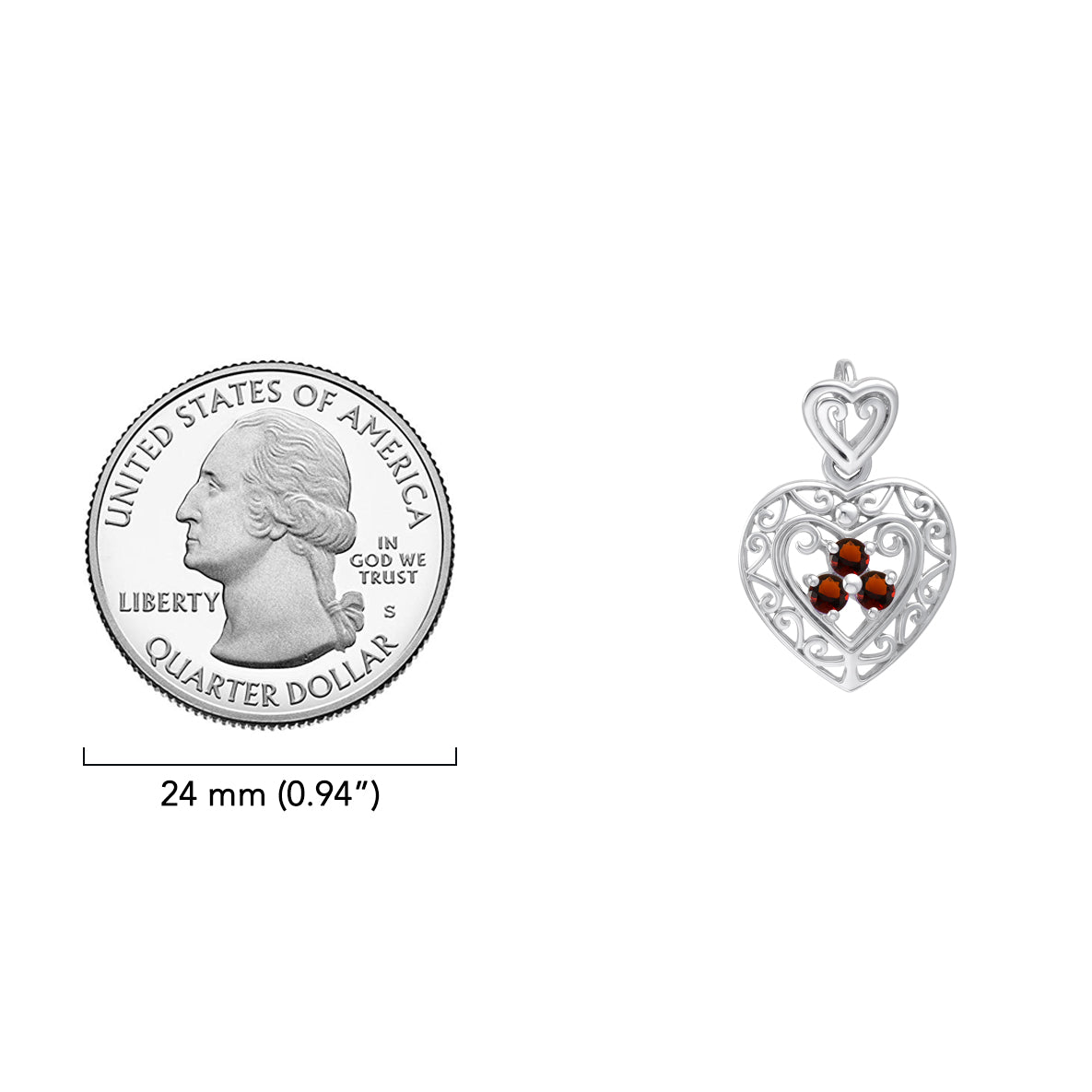 Filigree Heart Sterling Silver Pendant with Gemstone TP315