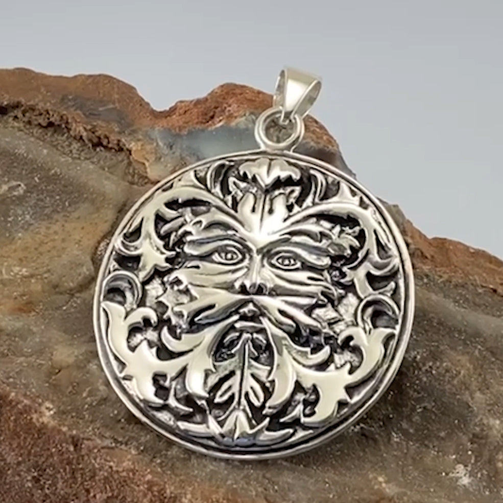 Green Man Sterling Silver Pendant by Oberon Zell TP3201