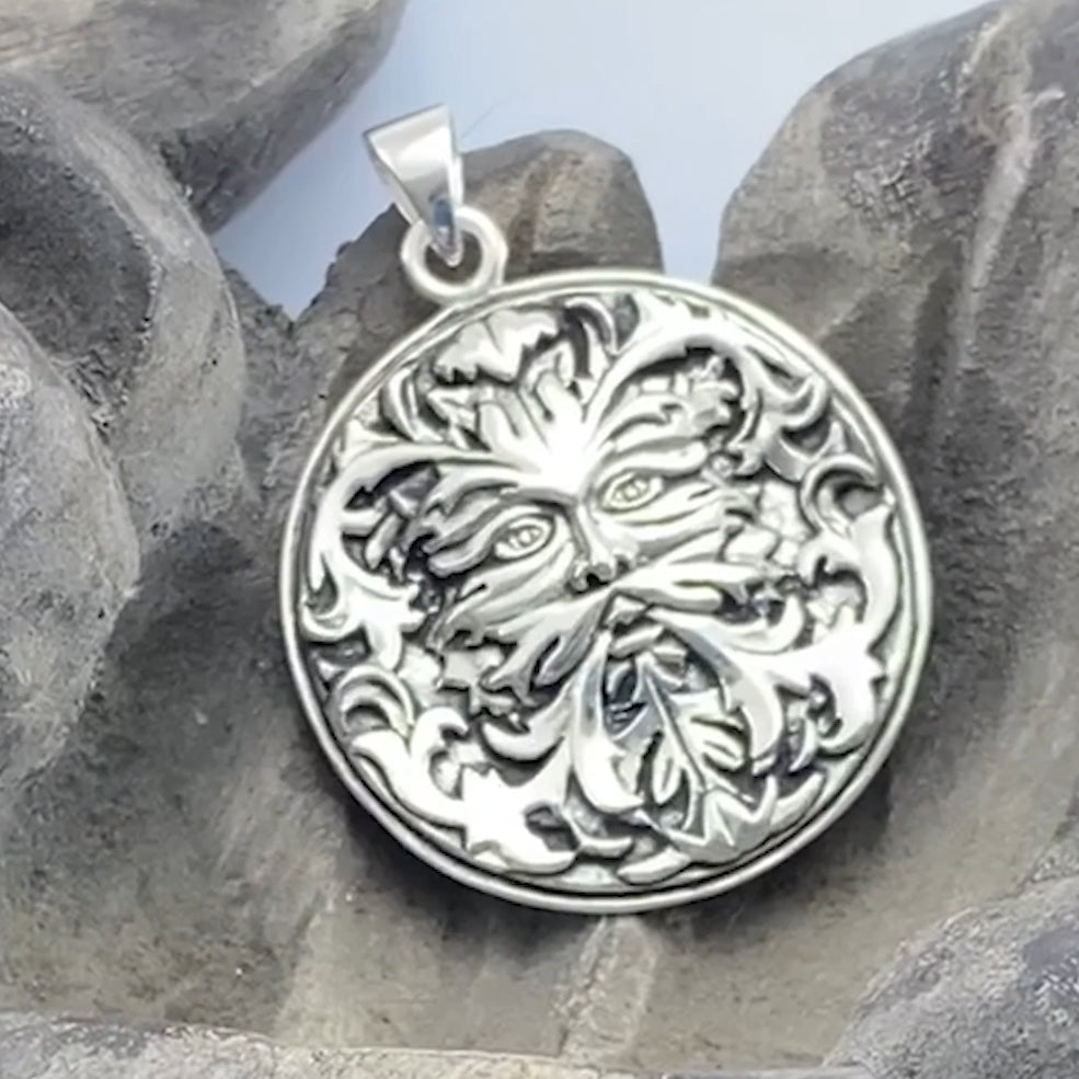 Green Man Sterling Silver Pendant by Oberon Zell TP3201